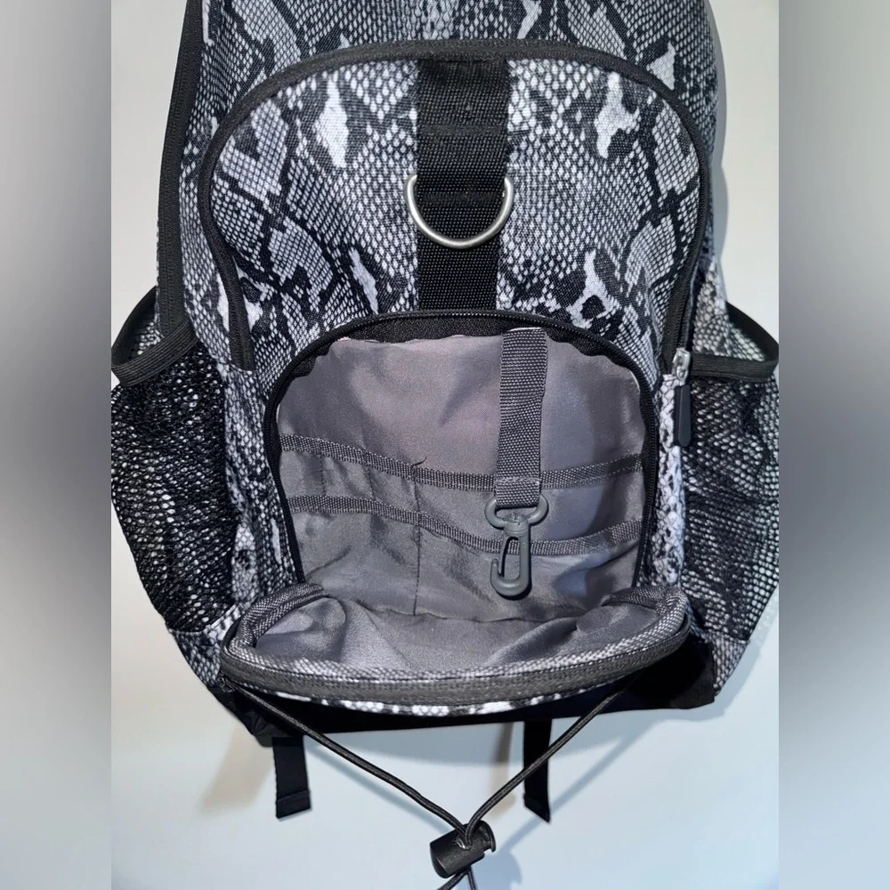 Pottery Barn Teen Black and White Snake Skin Print Multi Pocket Large Backpack